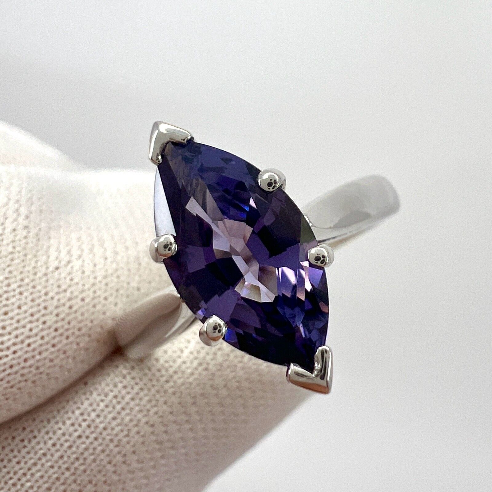 Unique 2.13ct Vivid Purple Violet Spinel Marquise 18k White Gold Solitaire Ring — view 3