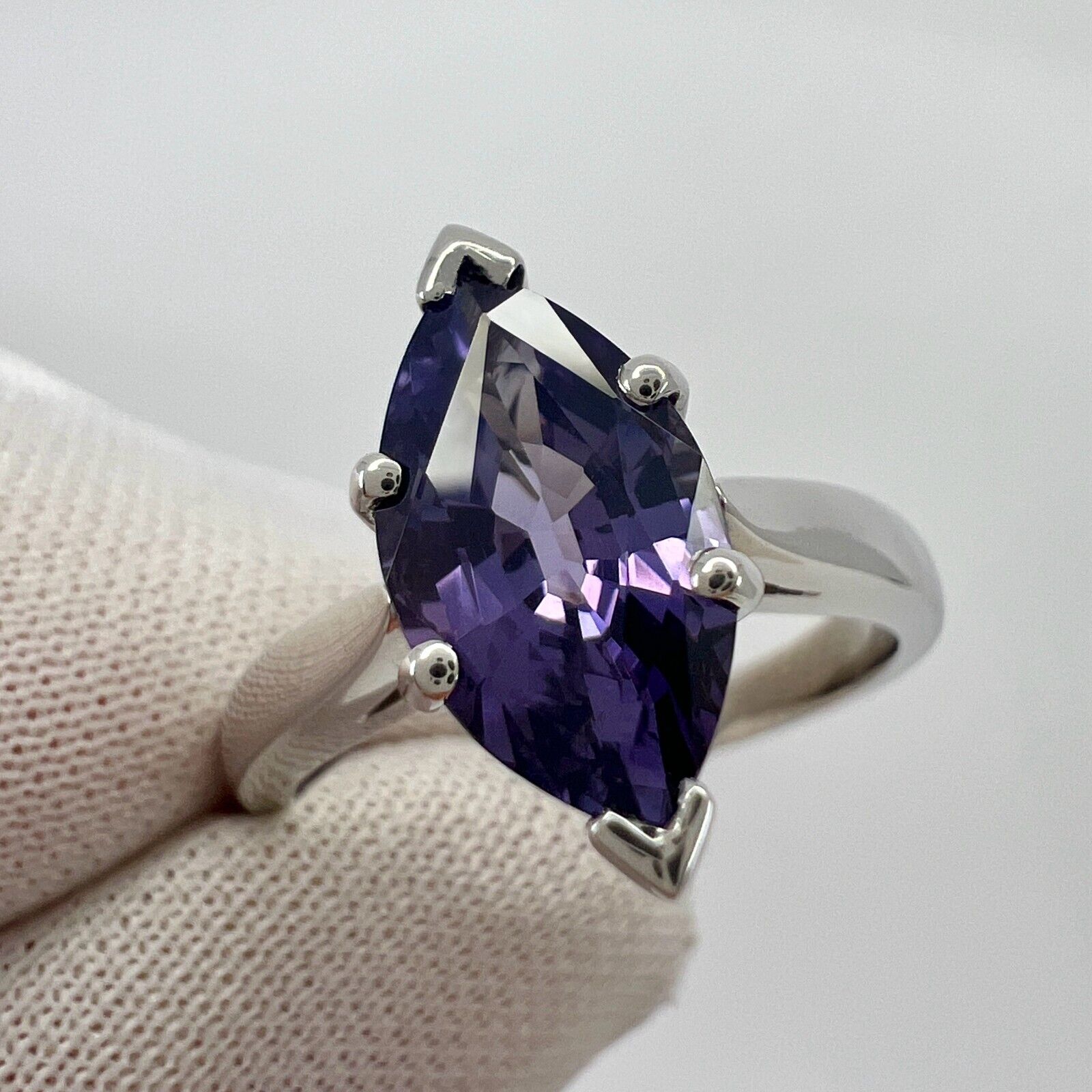 Unique 2.13ct Vivid Purple Violet Spinel Marquise 18k White Gold Solitaire Ring — view 4