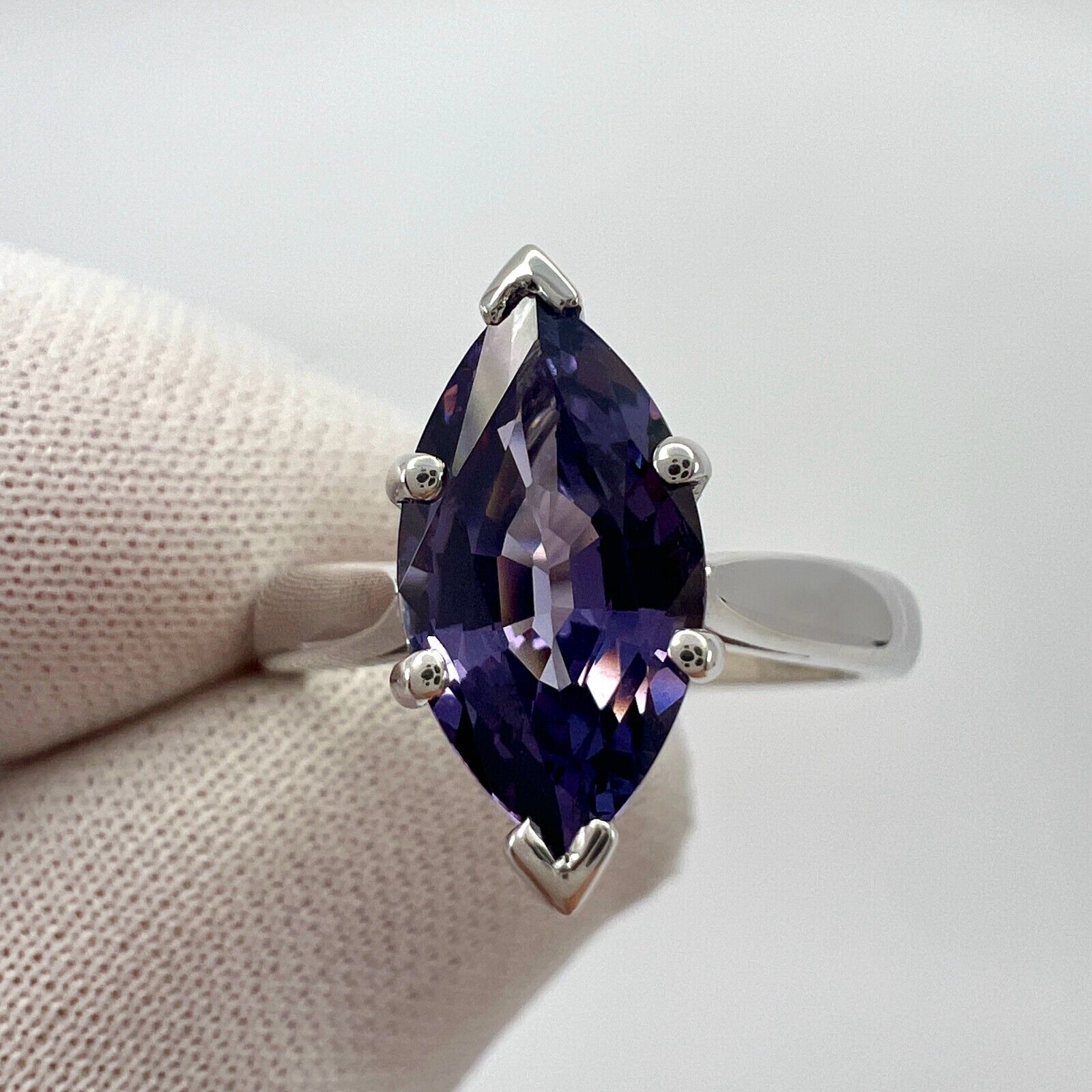 Unique 2.13ct Vivid Purple Violet Spinel Marquise 18k White Gold Solitaire Ring — view 5