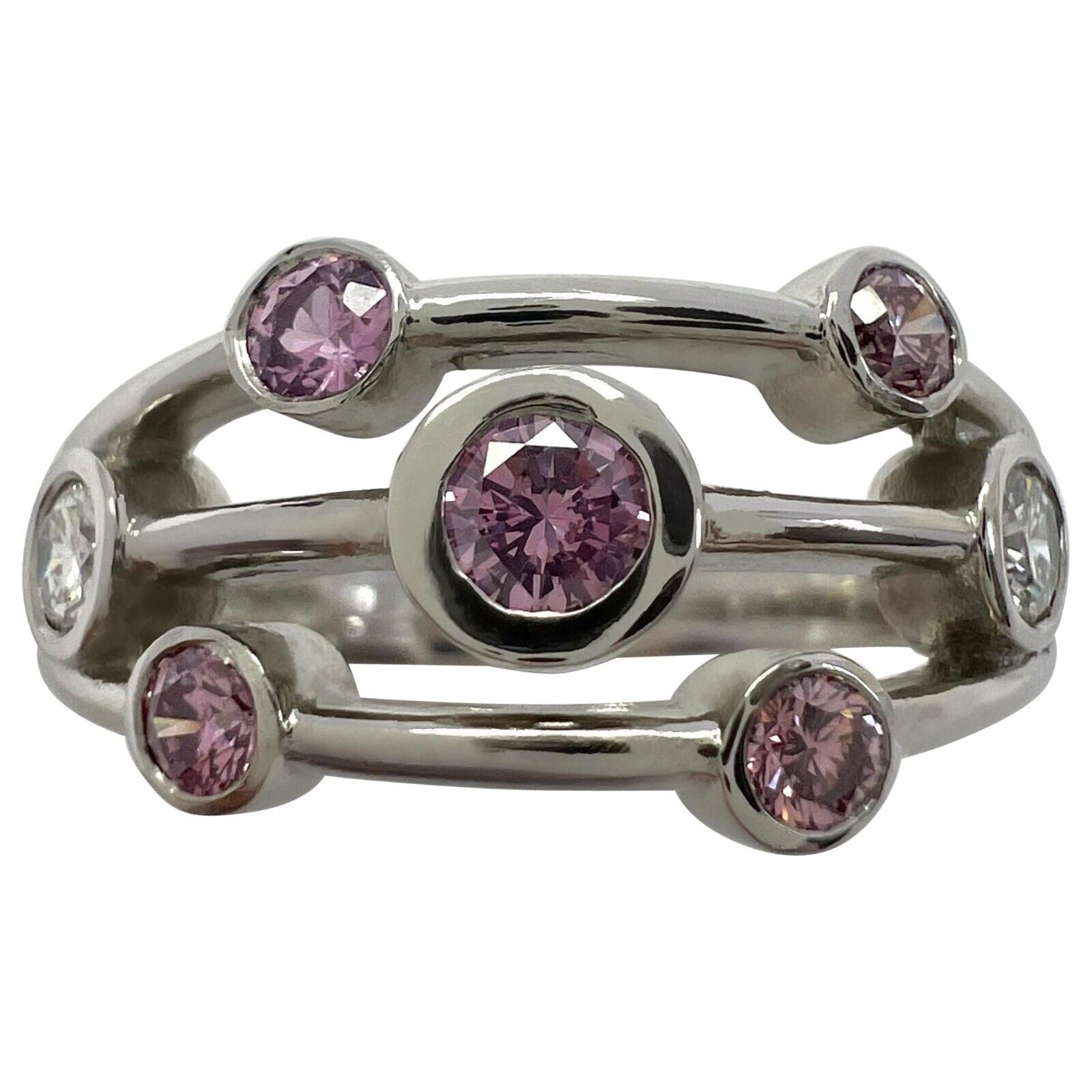 IGI Certified Fancy Pink & White Diamond 18k White Gold Raindance Bubble Ring — view 1