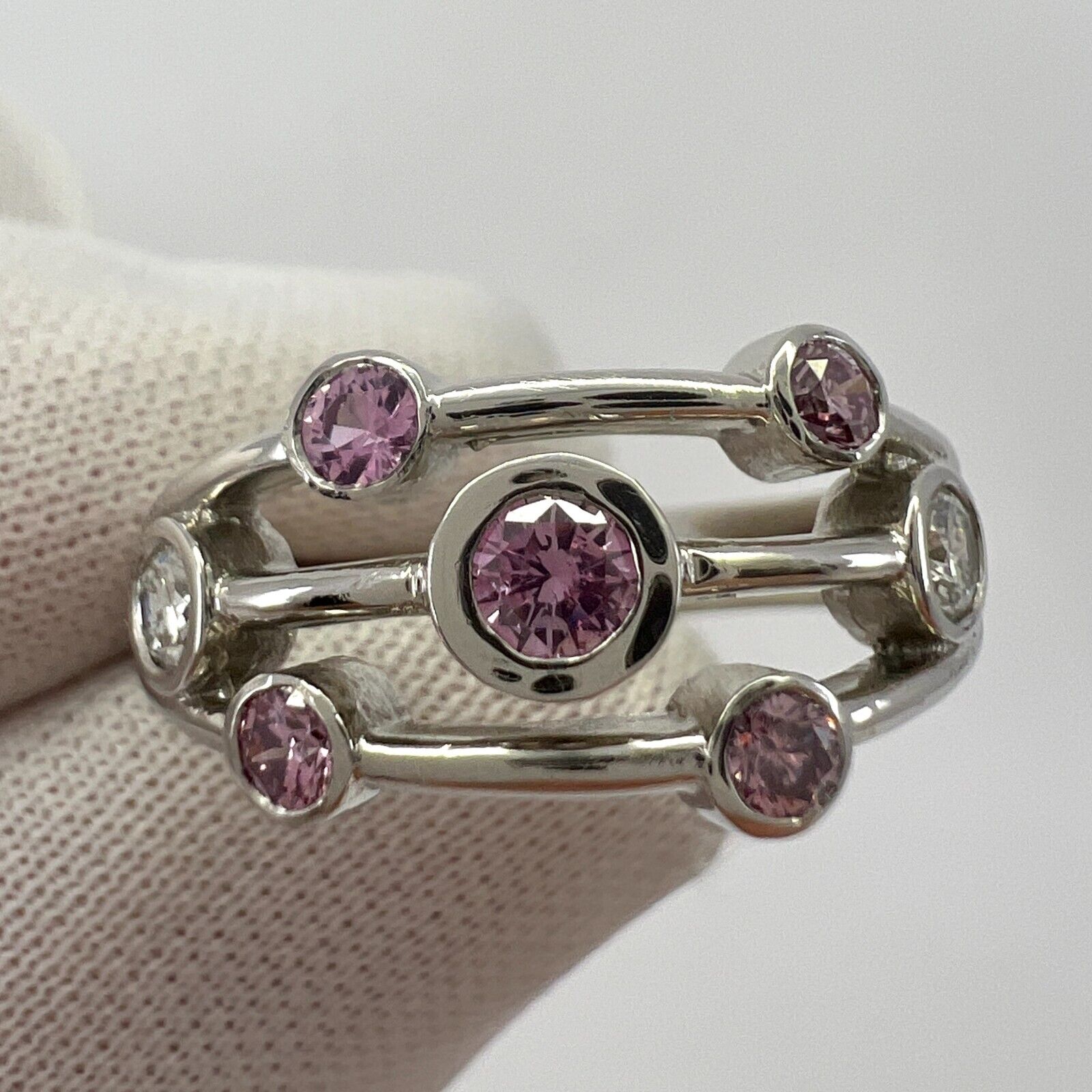 IGI Certified Fancy Pink & White Diamond 18k White Gold Raindance Bubble Ring — view 3