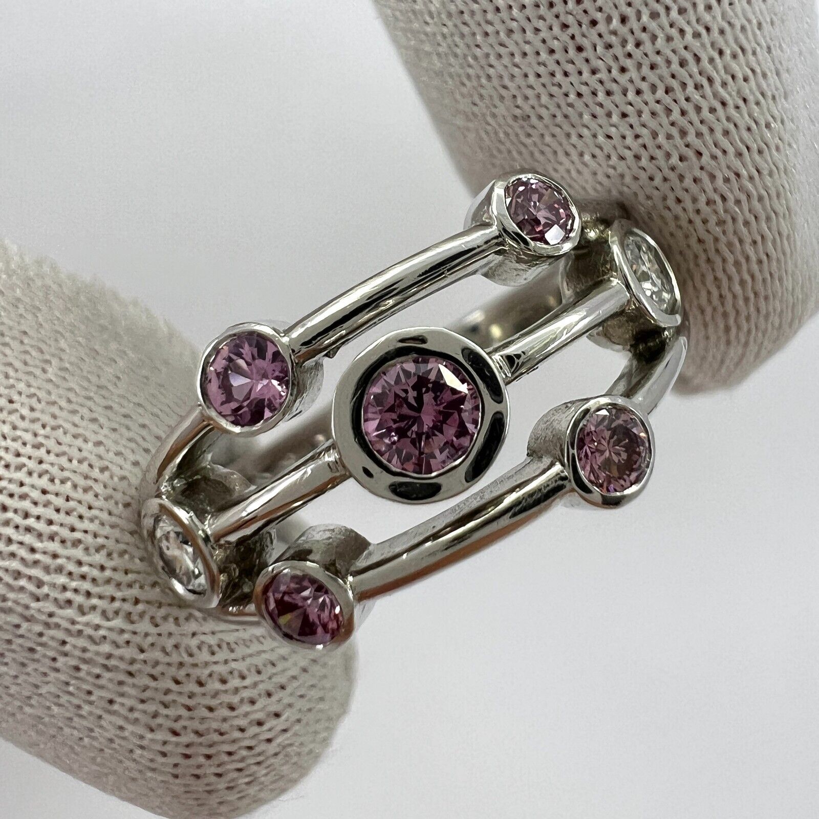 IGI Certified Fancy Pink & White Diamond 18k White Gold Raindance Bubble Ring — view 4