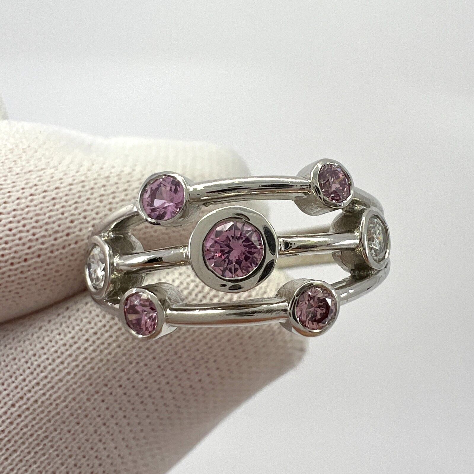 IGI Certified Fancy Pink & White Diamond 18k White Gold Raindance Bubble Ring — view 5