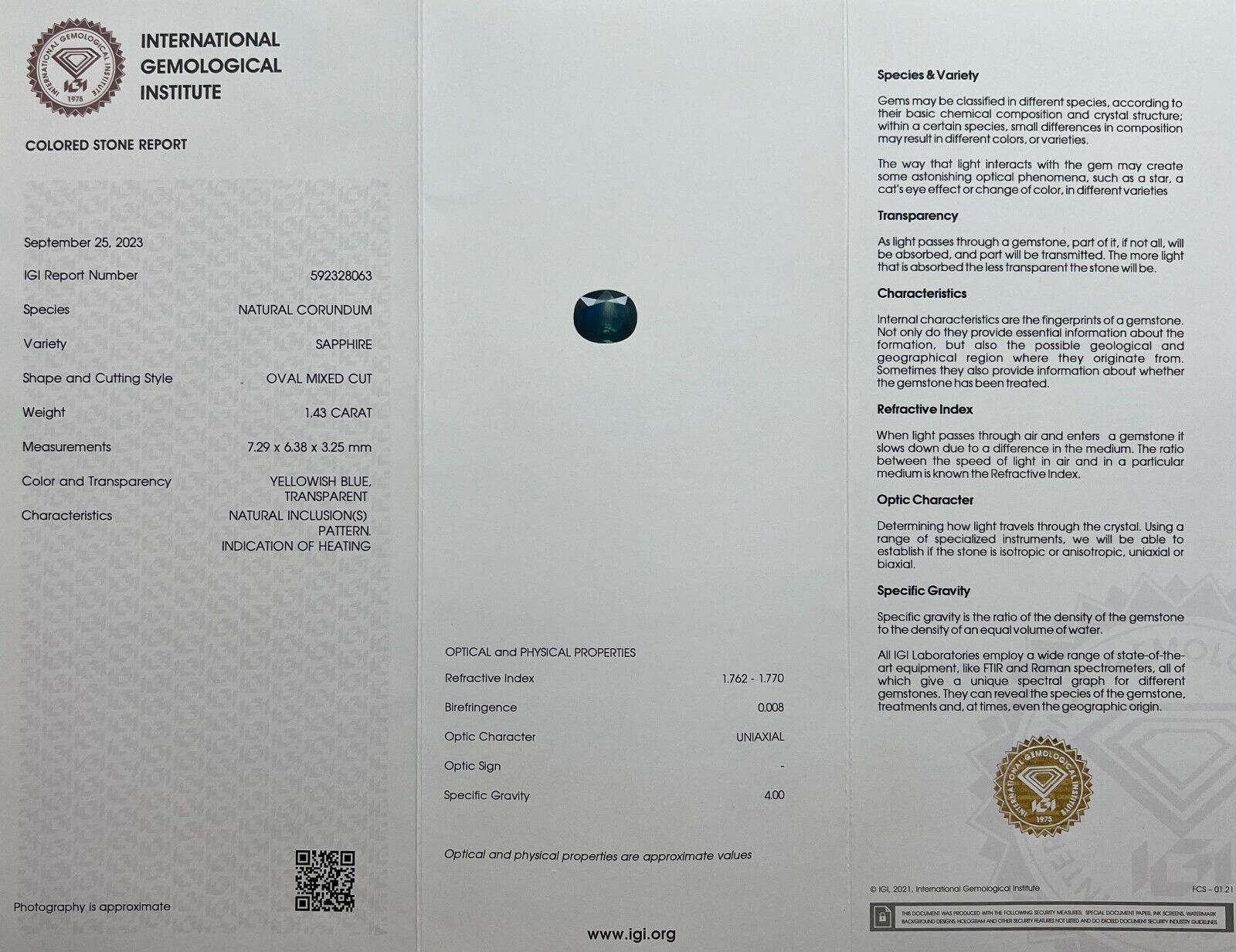 IGI CERTIFIED 1.43ct Unique NATURAL Bi Colour Yellow Blue Sapphire Oval Cut — view 2
