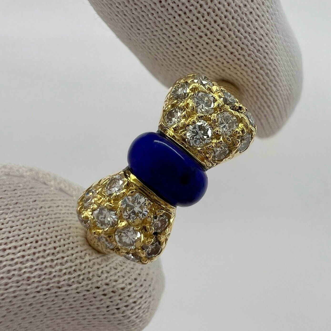 Vintage Van Cleef & Arpels Lapis Lazuli Diamond 18k Yellow Gold Ribbon Bow Ring — view 3