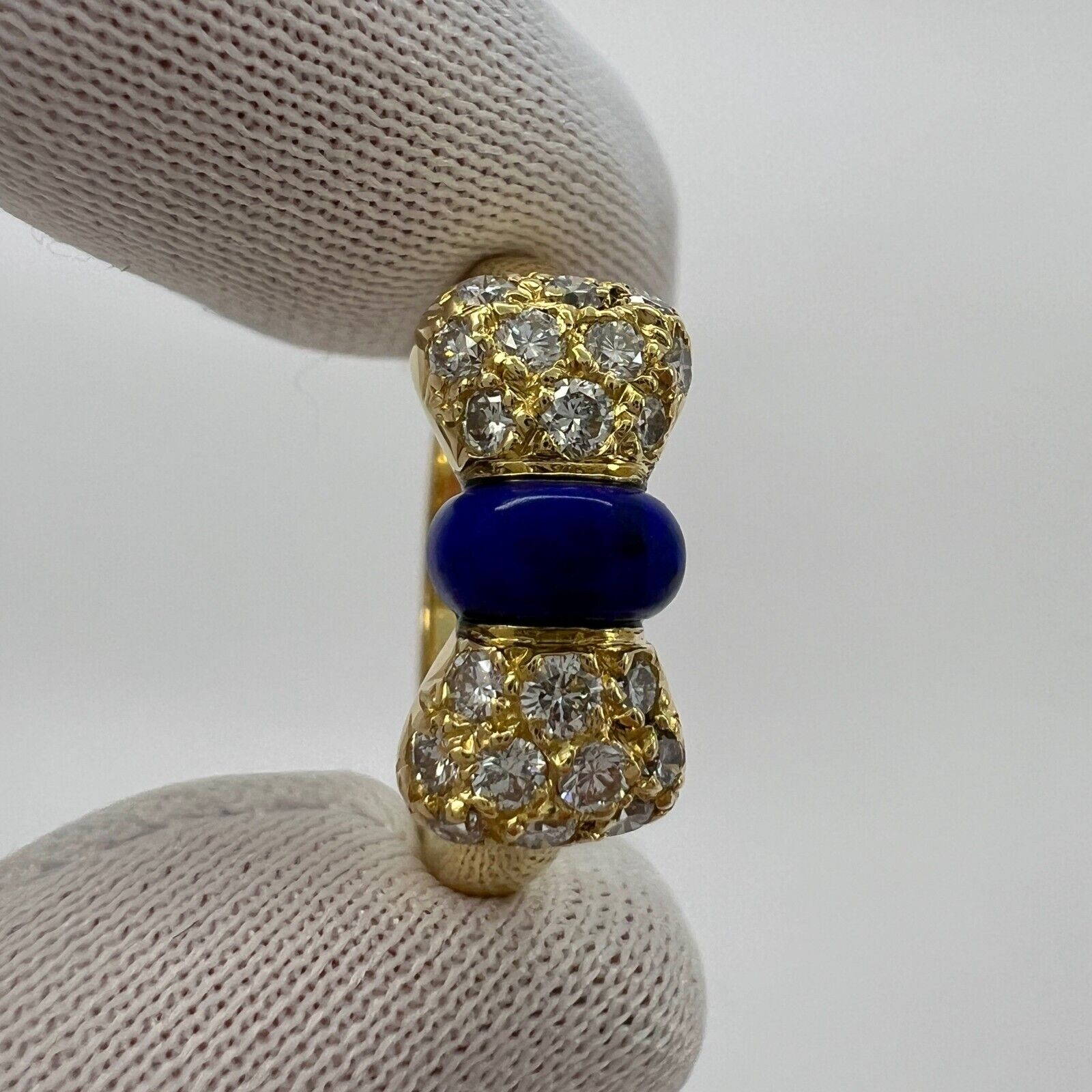 Vintage Van Cleef & Arpels Lapis Lazuli Diamond 18k Yellow Gold Ribbon Bow Ring — view 4