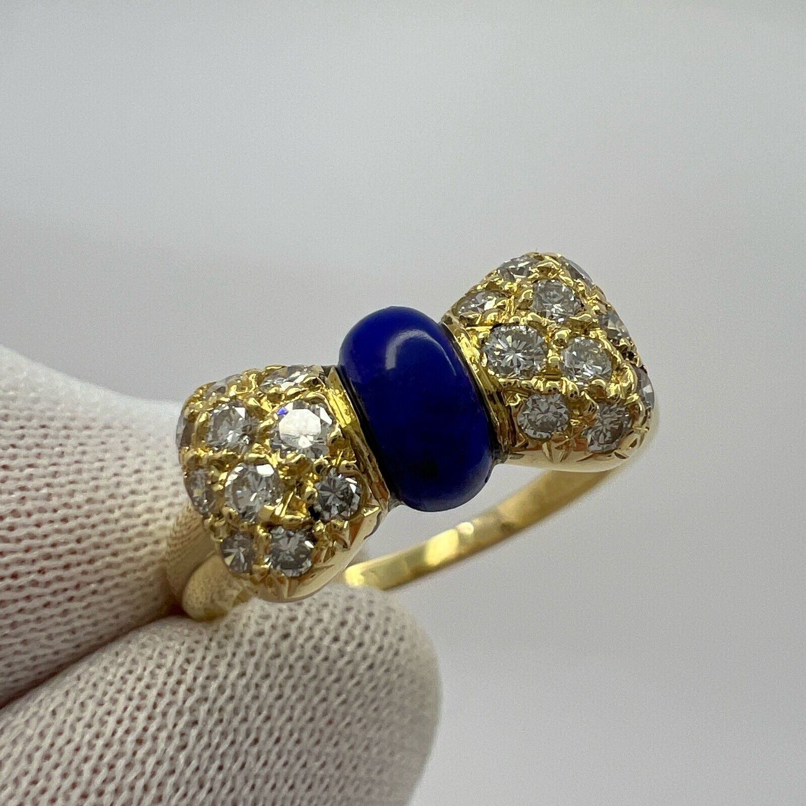 Vintage Van Cleef & Arpels Lapis Lazuli Diamond 18k Yellow Gold Ribbon Bow Ring — view 5