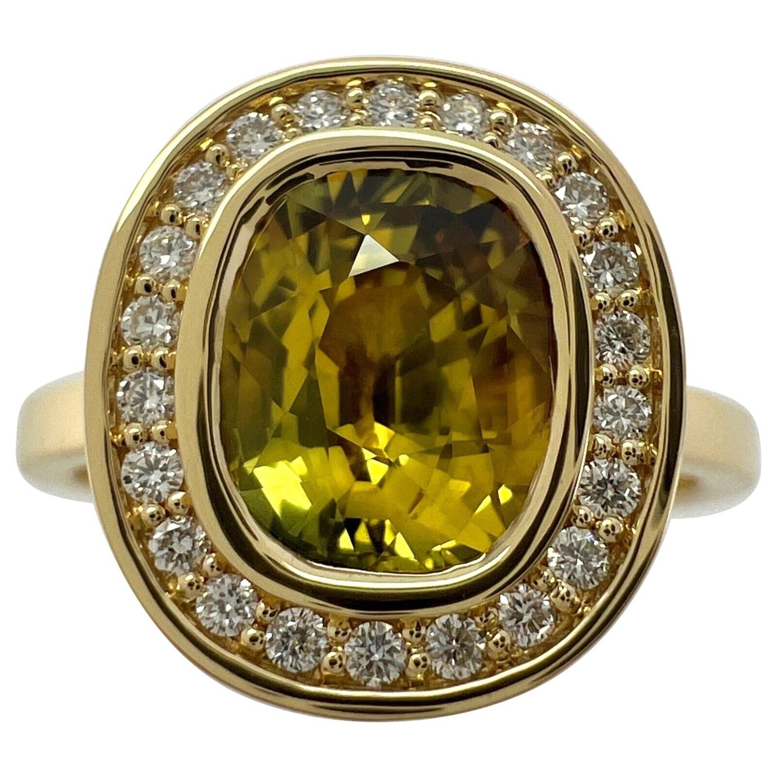 GIA Certified 2.12ct Untreated Yellow Sapphire Diamond 18k Yellow Gold Halo Ring — view 1