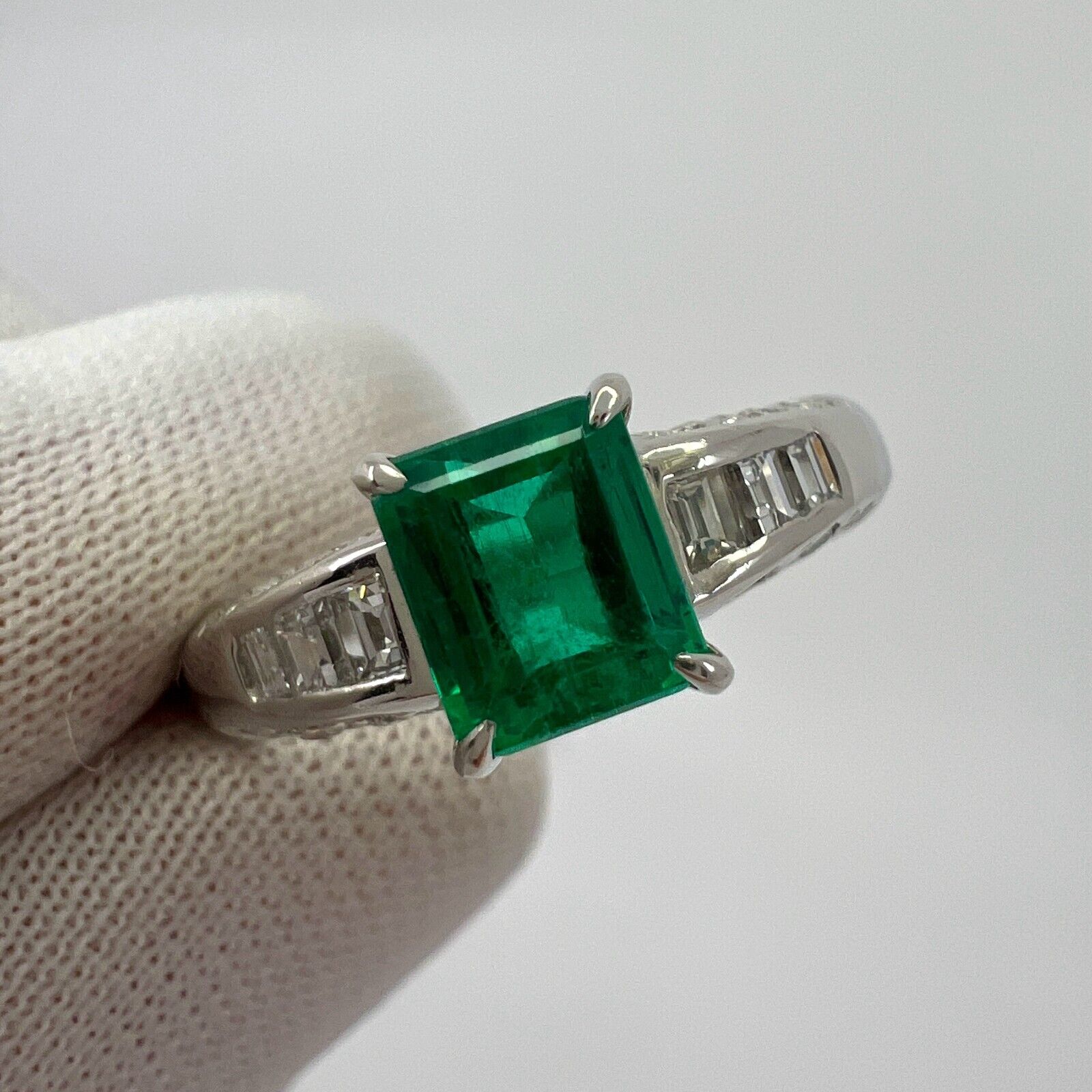 1.08ct Fine Green Colombian Emerald And Diamond Platinum Modern Solitaire Ring — view 3
