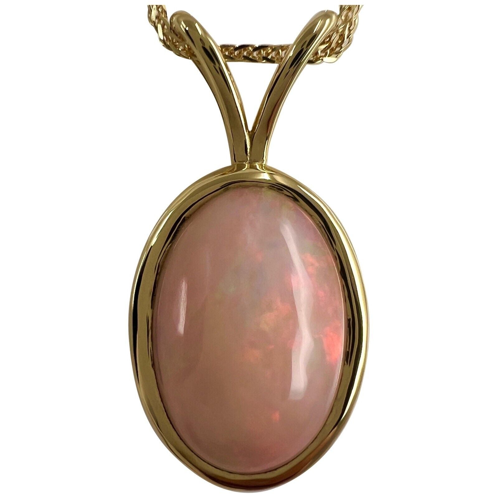 6.15ct Fine White Opal Oval Cabochon 18k Yellow Gold Bezel Pendant Necklace — view 1