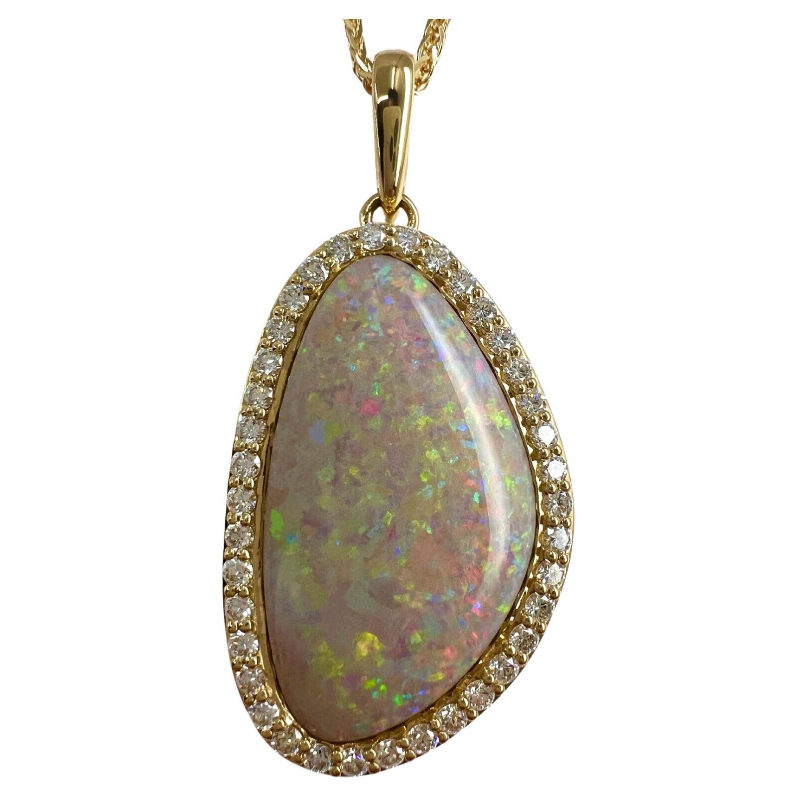20 Carat Australian Coober Pedy Opal & Diamond 18k Yellow Gold Pendant Necklace — view 1