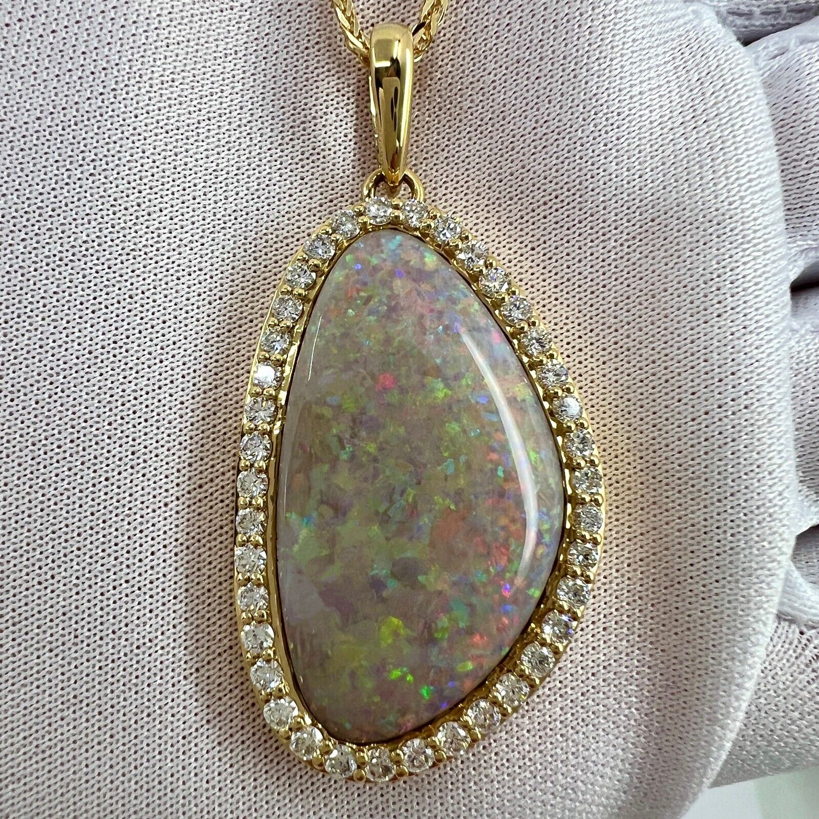 20 Carat Australian Coober Pedy Opal & Diamond 18k Yellow Gold Pendant Necklace — view 2