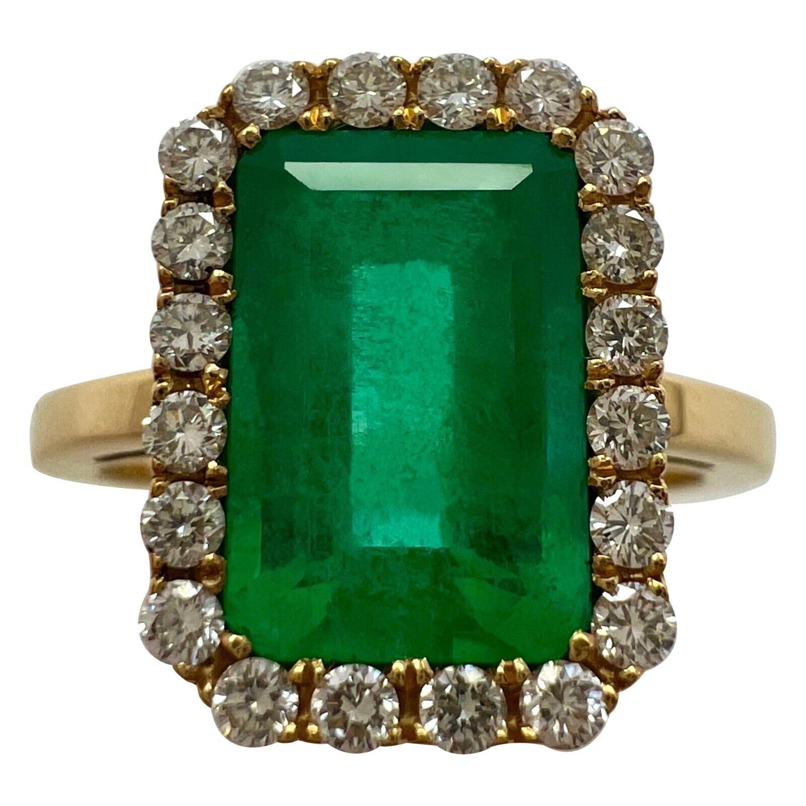 GIA CERTIFIED 3.06 Carat Colombian Emerald & Diamond 18k Yellow Gold Halo Ring