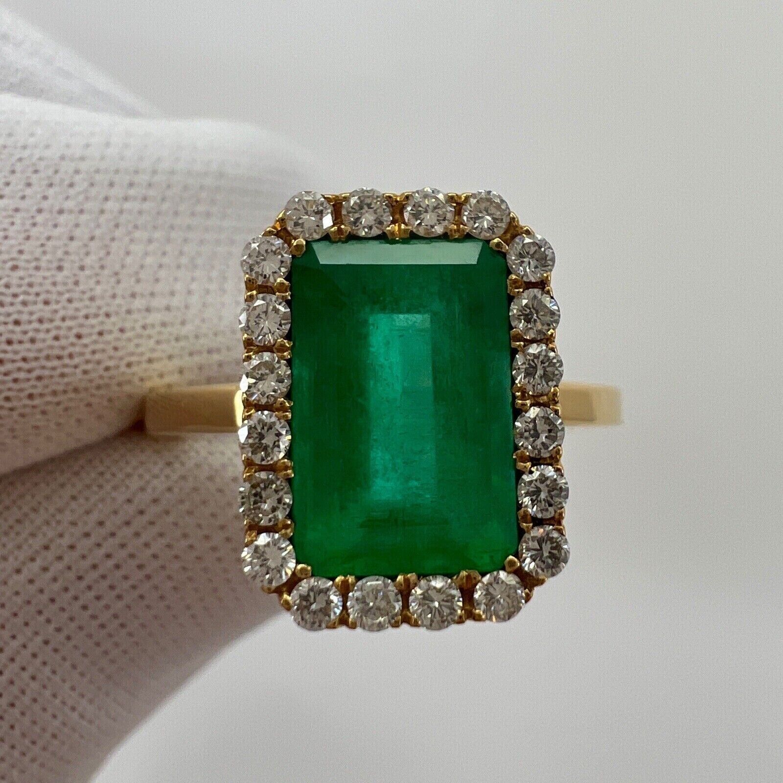 GIA CERTIFIED 3.06 Carat Colombian Emerald & Diamond 18k Yellow Gold Halo Ring — view 2