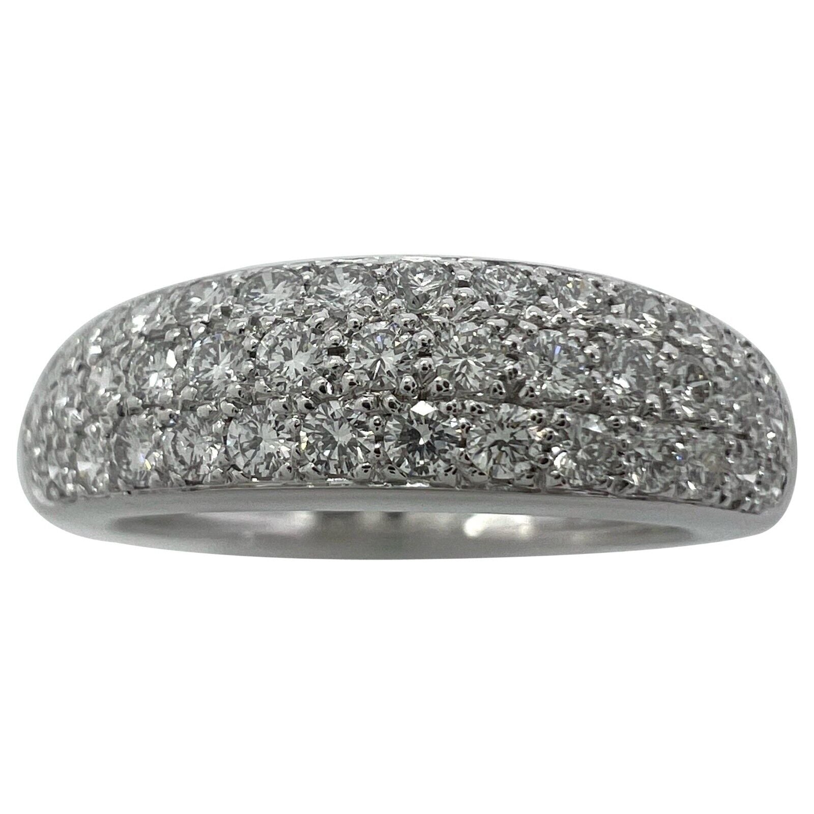 Rare Vintage Van Cleef & Arpels Pavé Diamond 18k White Gold Band Dome Ring — view 1