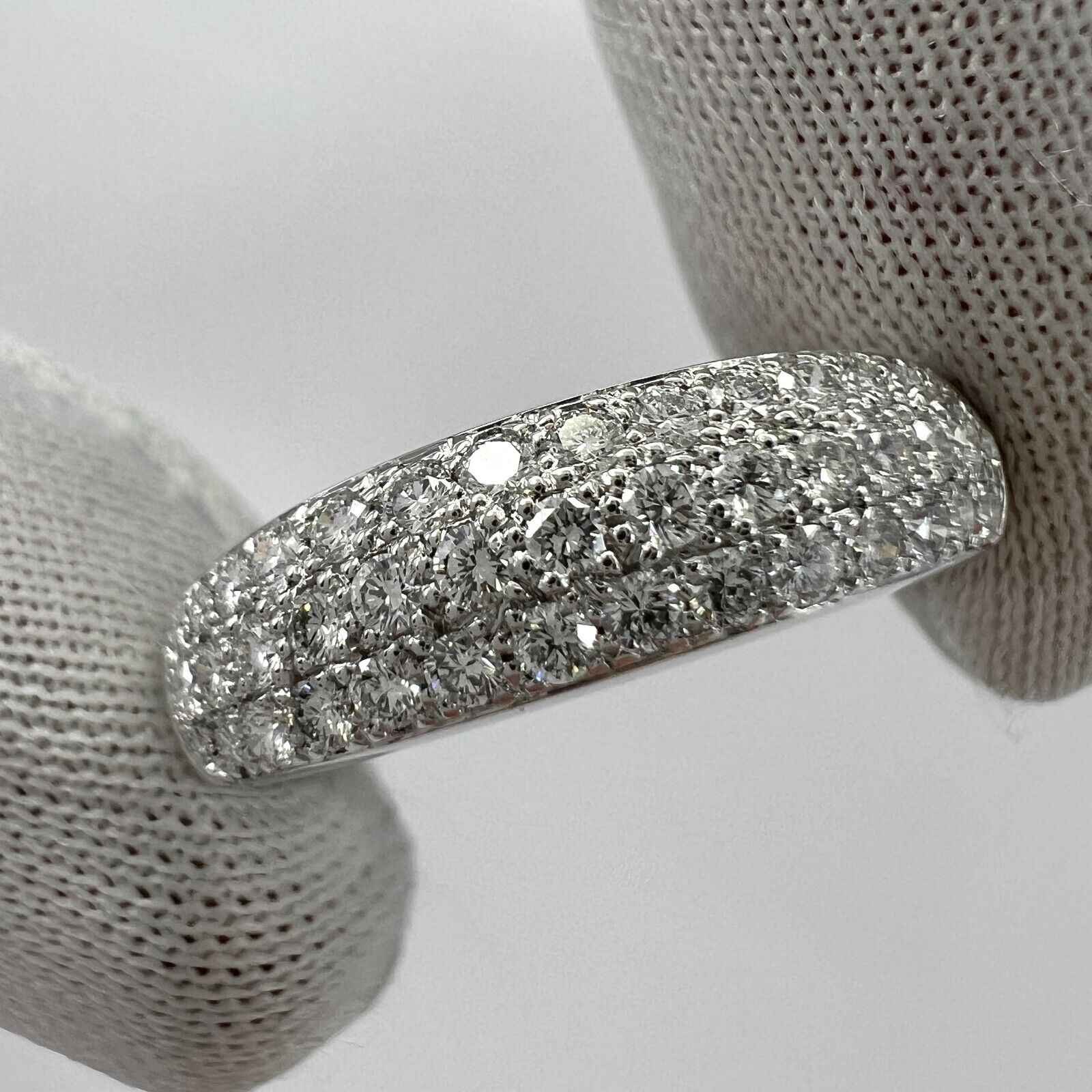 Rare Vintage Van Cleef & Arpels Pavé Diamond 18k White Gold Band Dome Ring — view 3