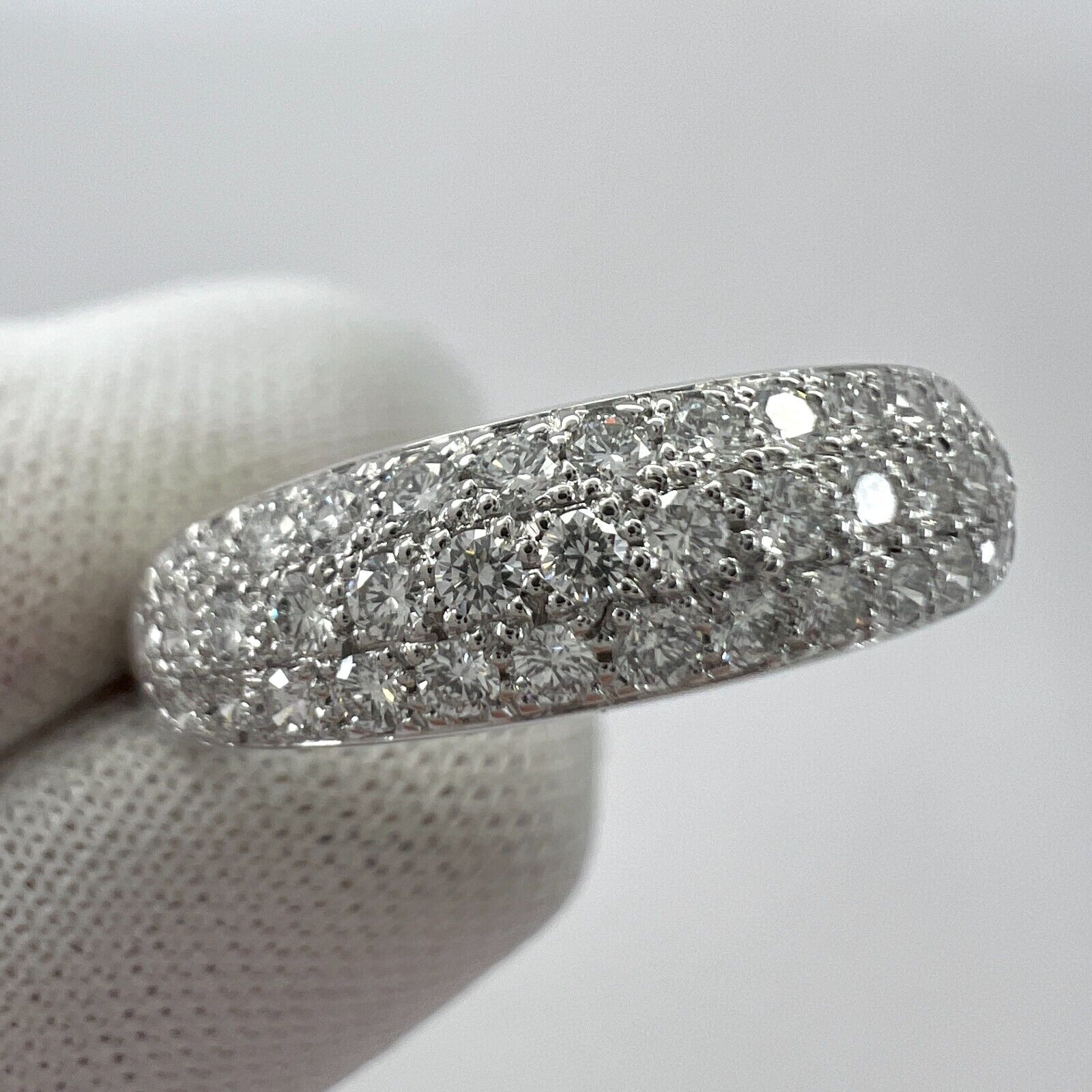 Rare Vintage Van Cleef & Arpels Pavé Diamond 18k White Gold Band Dome Ring — view 4
