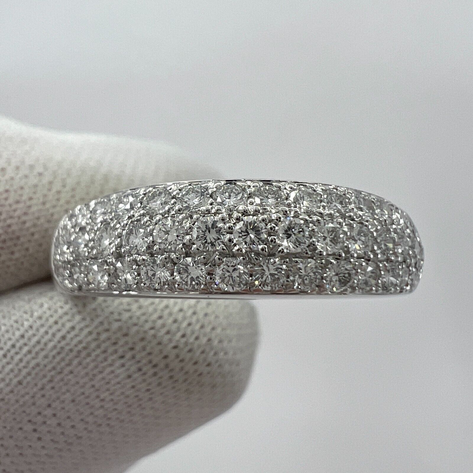 Rare Vintage Van Cleef & Arpels Pavé Diamond 18k White Gold Band Dome Ring — view 5