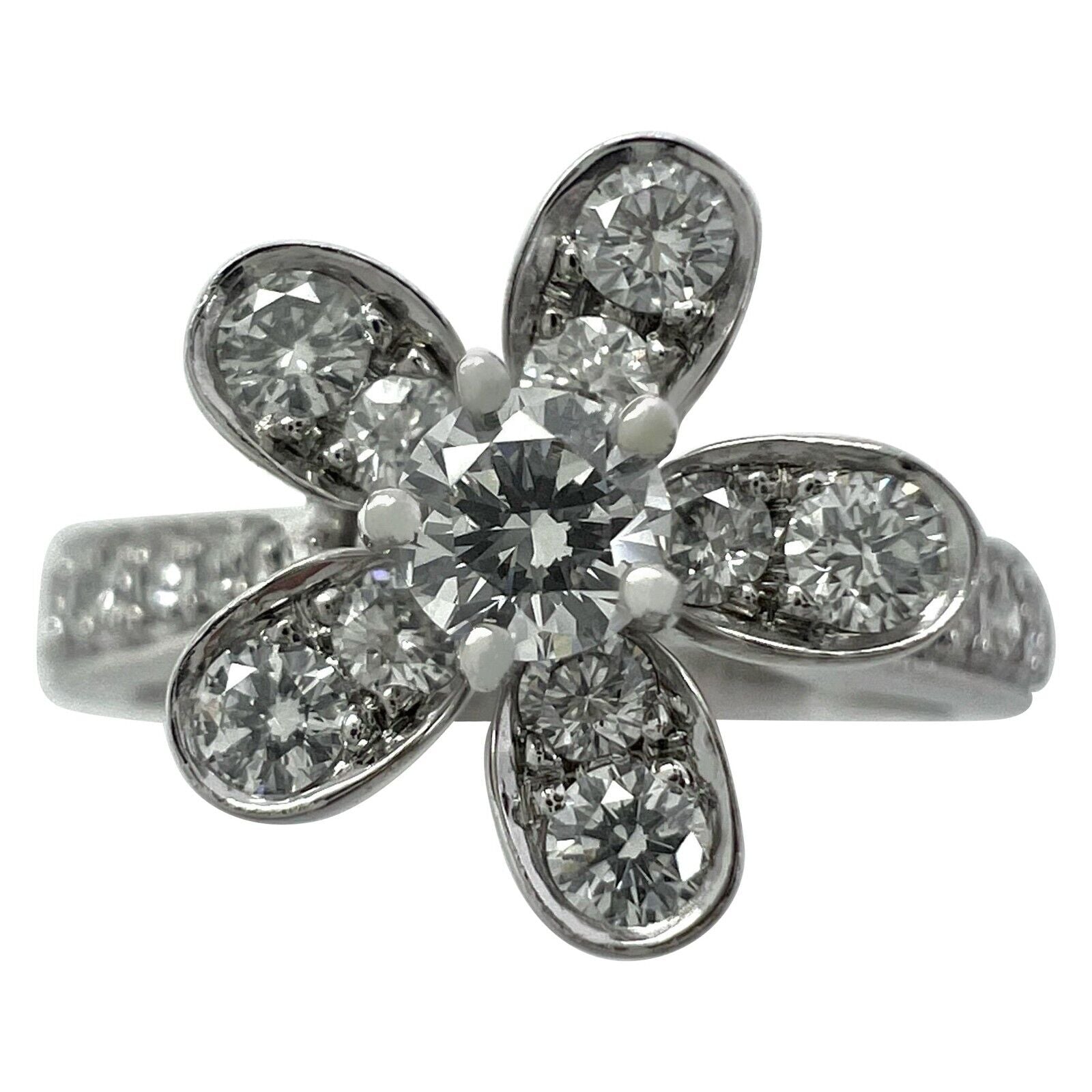 Rare Vintage Van Cleef & Arpels Socrate Diamond 18k White Gold Flower Ring Cert