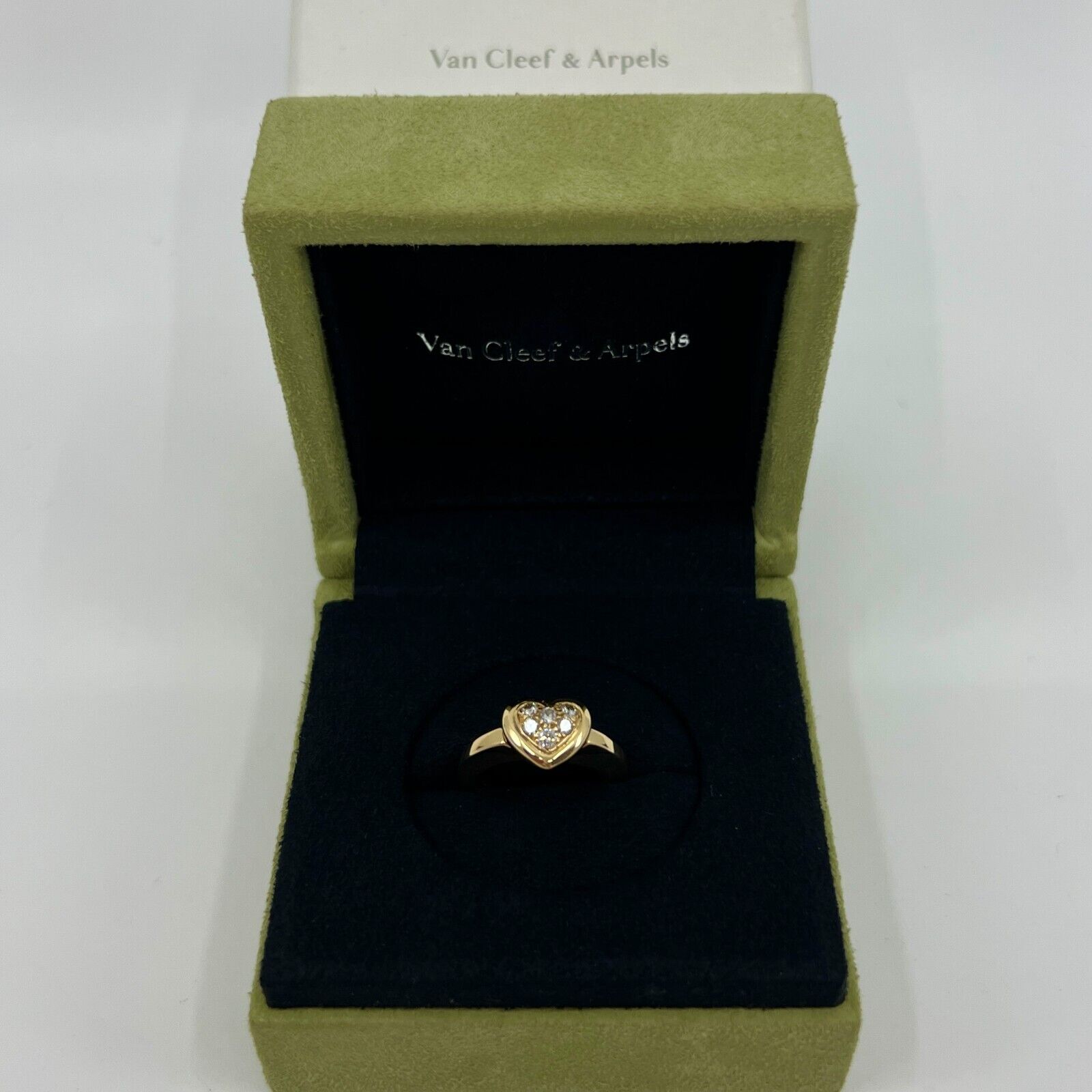 Rare Vintage Van Cleef & Arpels 18k Yellow Gold Diamond Heart Ring And Pendant — view 2