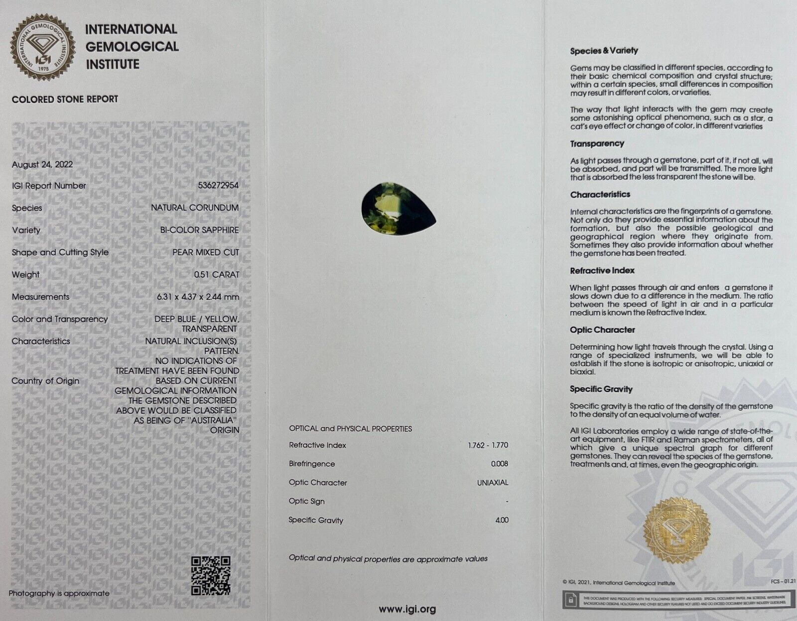 IGI Certified Unique Bi Colour Sapphire & Diamond 18k Yellow Gold Halo Ring — view 2