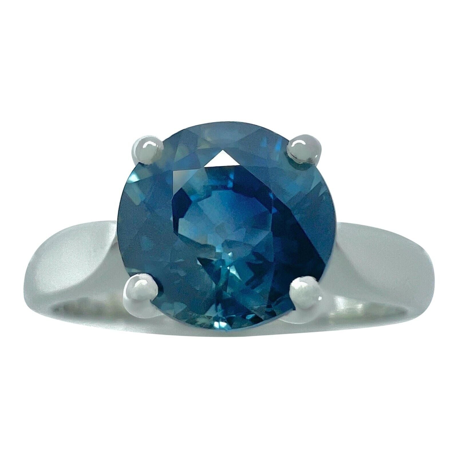 1.80ct Deep Green Blue Teal Sapphire 7mm Round Cut 950 Platinum Solitaire Ring — view 1