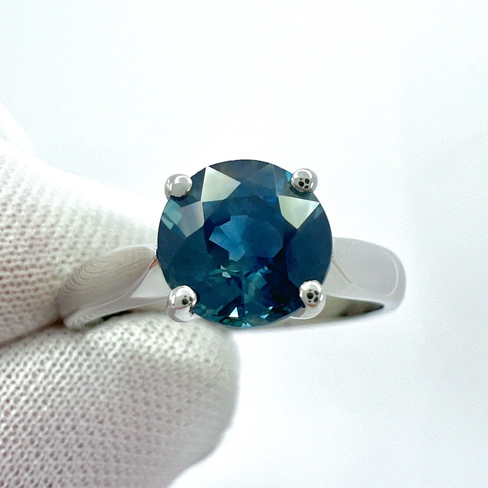 1.80ct Deep Green Blue Teal Sapphire 7mm Round Cut 950 Platinum Solitaire Ring — view 5