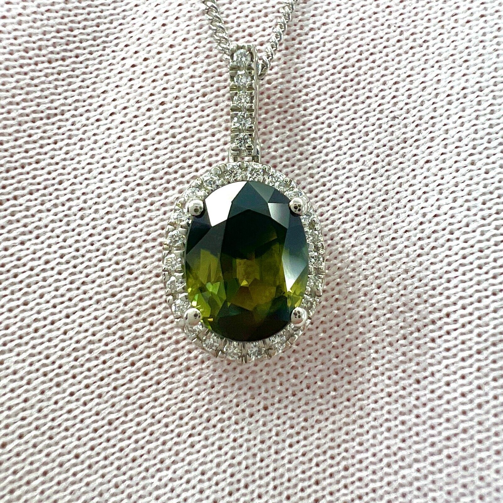 1.55ct Natural Parti Colour Sapphire Diamond 950 Platinum Halo Pendant Necklace — view 2