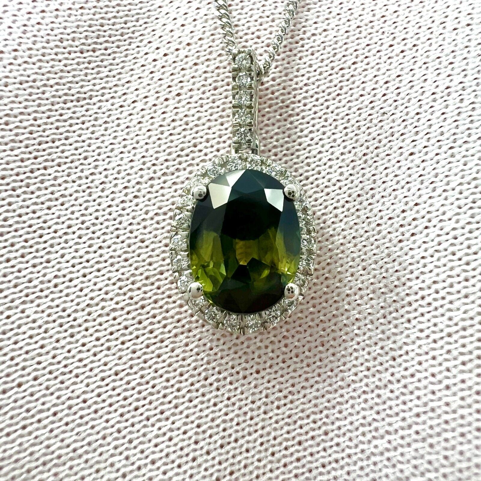 1.55ct Natural Parti Colour Sapphire Diamond 950 Platinum Halo Pendant Necklace — view 3