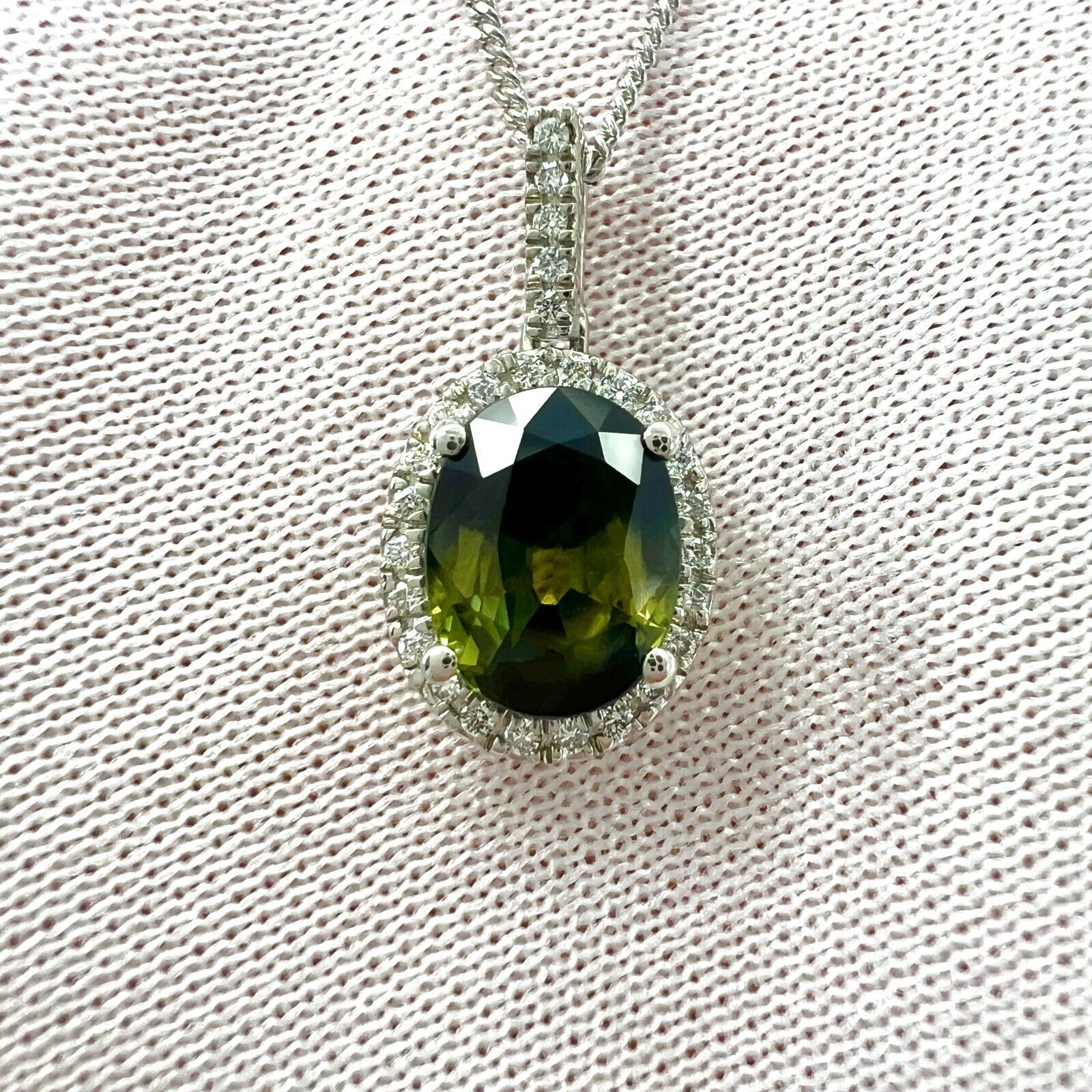 1.55ct Natural Parti Colour Sapphire Diamond 950 Platinum Halo Pendant Necklace — view 4