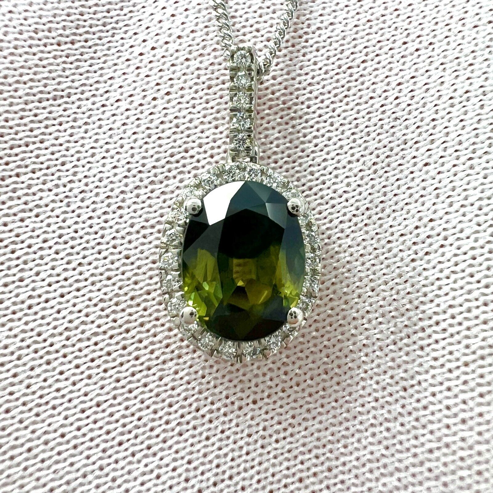 1.55ct Natural Parti Colour Sapphire Diamond 950 Platinum Halo Pendant Necklace — view 5