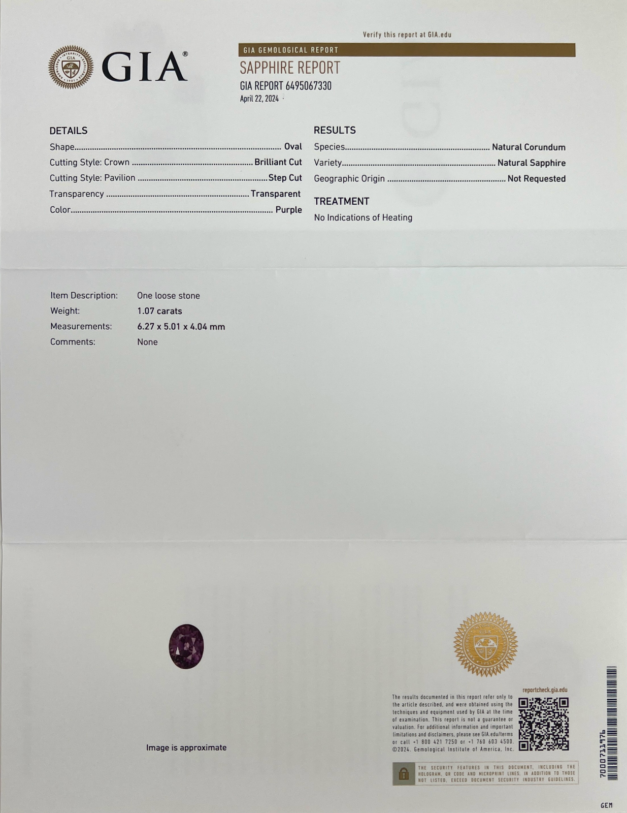 GIA CERTIFIED Colour Change Purple Sapphire 1.07ct UNTREATED Oval Cut RARE Gem — view 5
