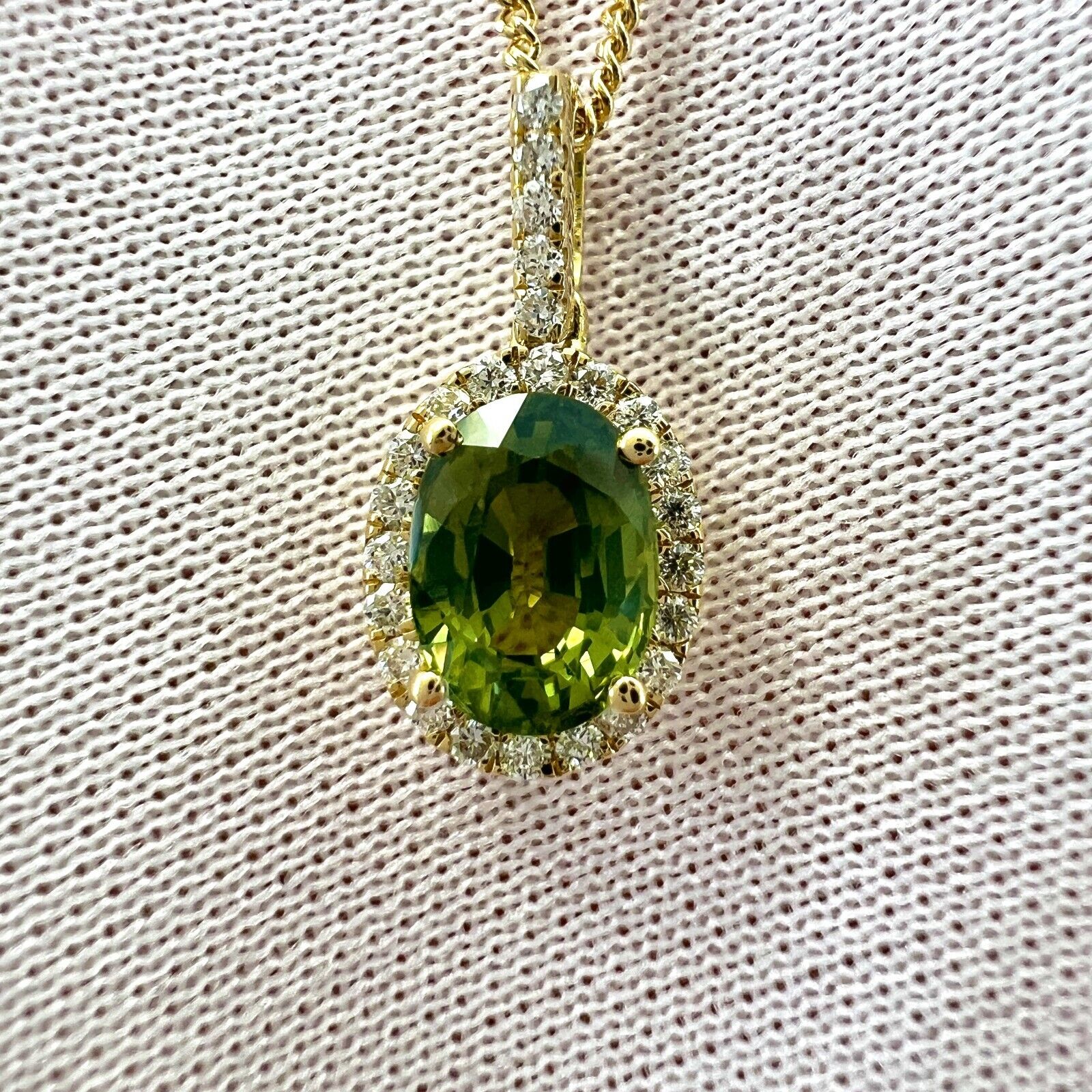 GIA Certified Untreated Australian Green Sapphire 18k Gold Diamond Halo Pendant — view 2