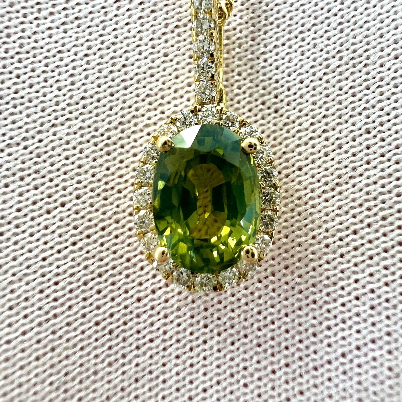 GIA Certified Untreated Australian Green Sapphire 18k Gold Diamond Halo Pendant — view 4