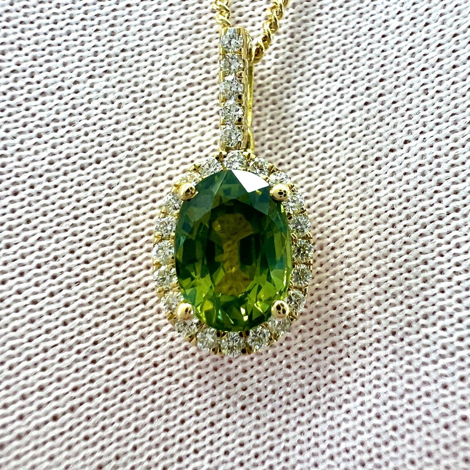 GIA Certified Untreated Australian Green Sapphire 18k Gold Diamond Halo Pendant — view 5
