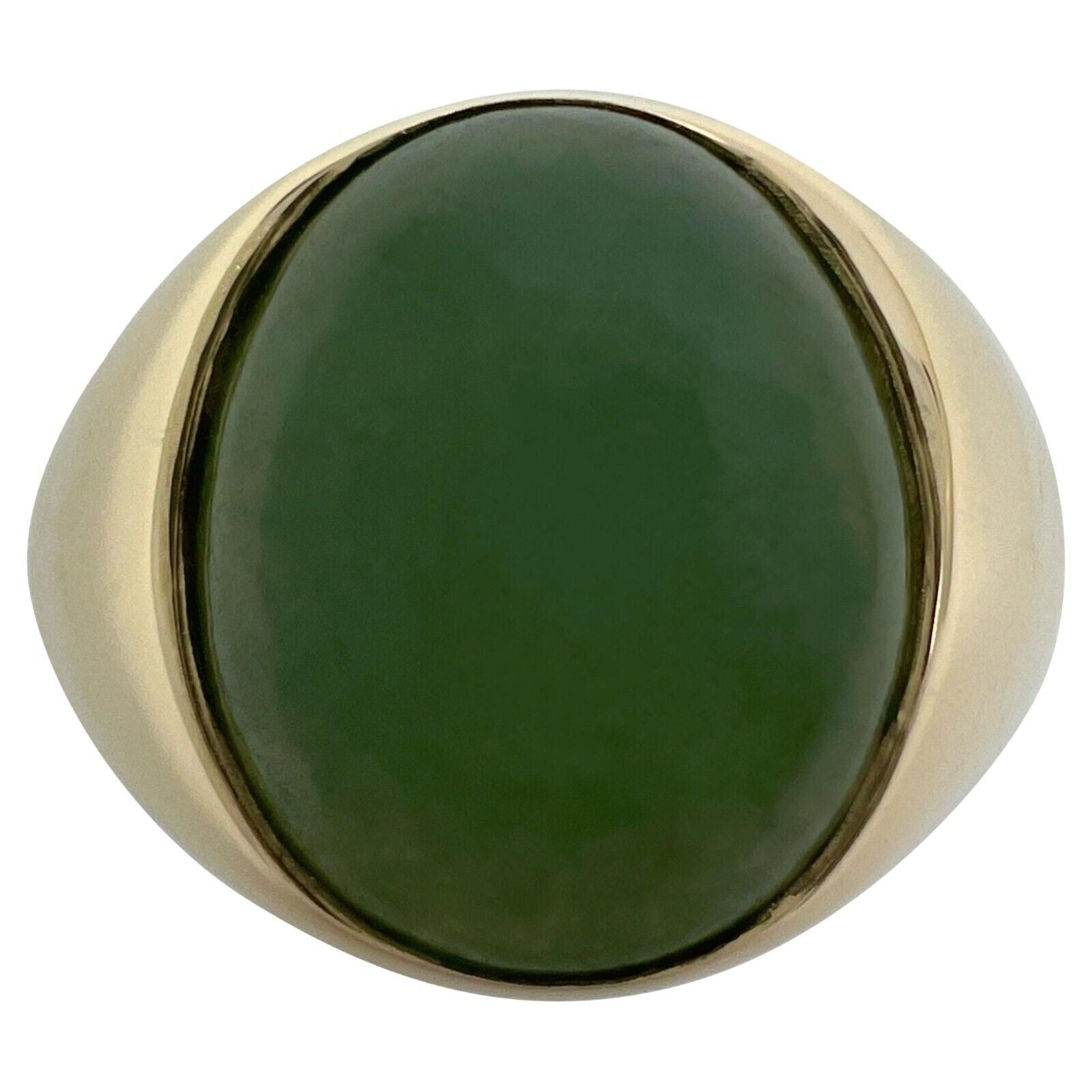 5.70ct GIA Certified Jadeite A Grade Jade Untreated Yellow Gold Oval Signet Ring