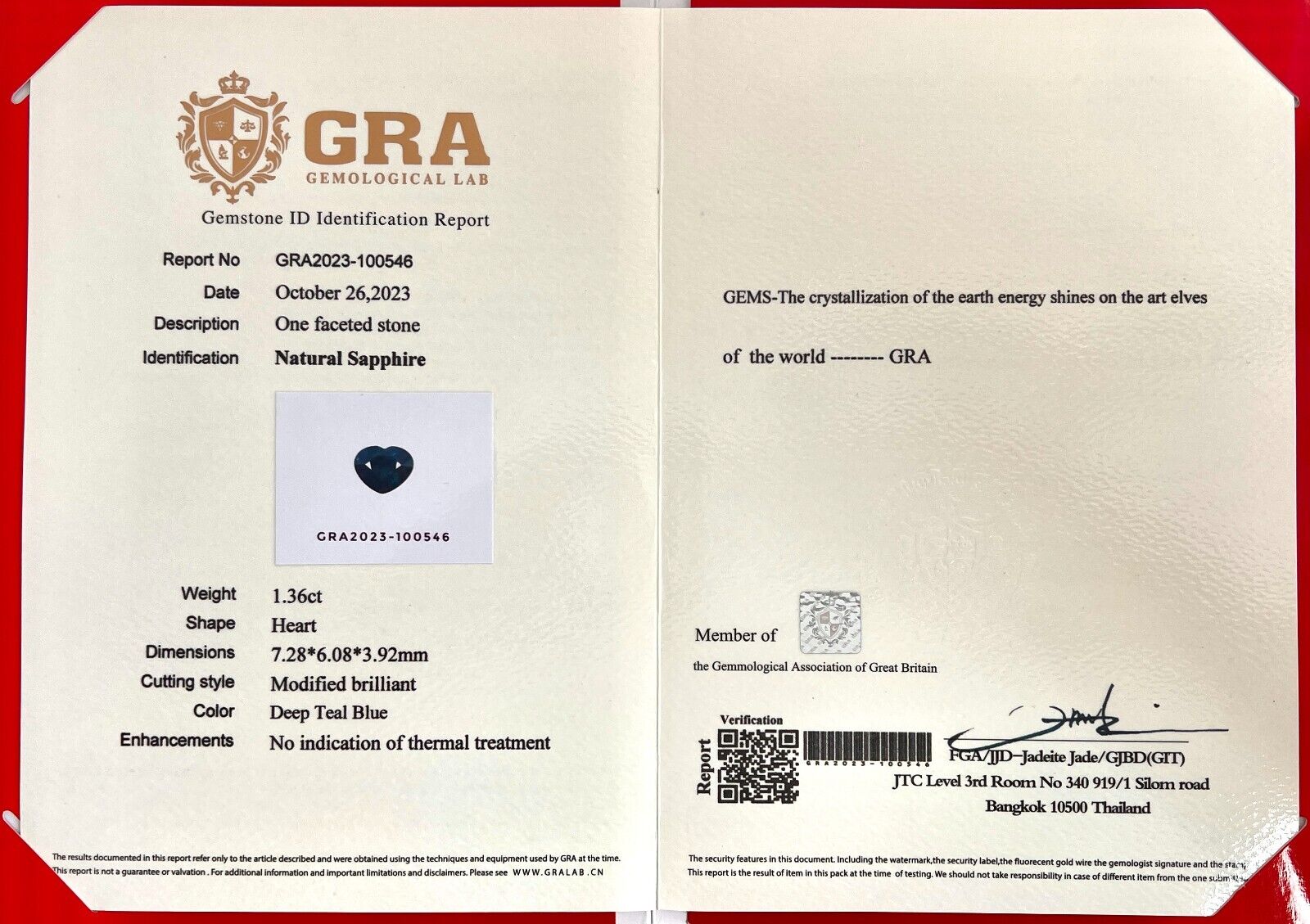 1.36ct Natural Heart Cut Sapphire GRA Certified Deep Blue Teal UNTREATED IF — view 3