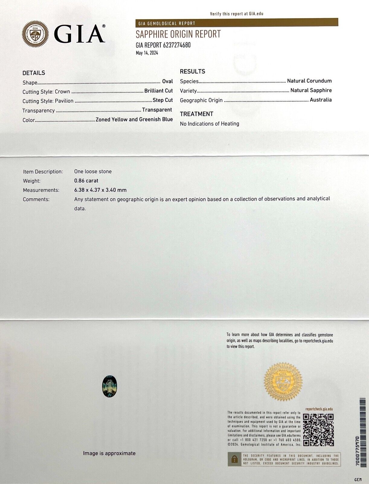 GIA CERTIFIED Australian Parti Colour Sapphire 0.86ct Yellow Green Blue Oval Cut — view 3