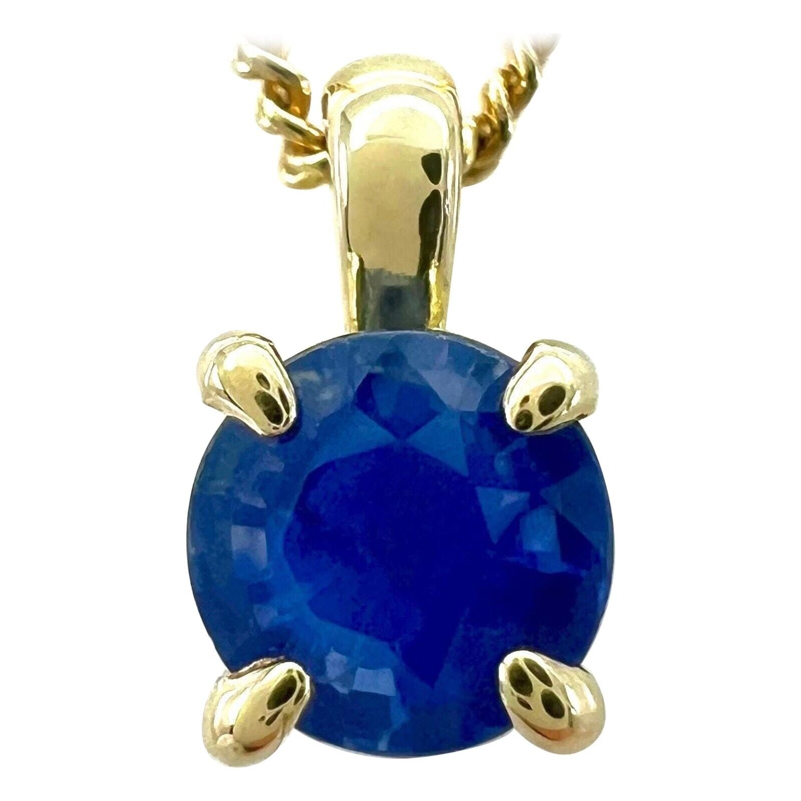 Round Cut Cornflower Blue Ceylon Sapphire 18k Gold Diamond Hidden Halo Pendant — view 1