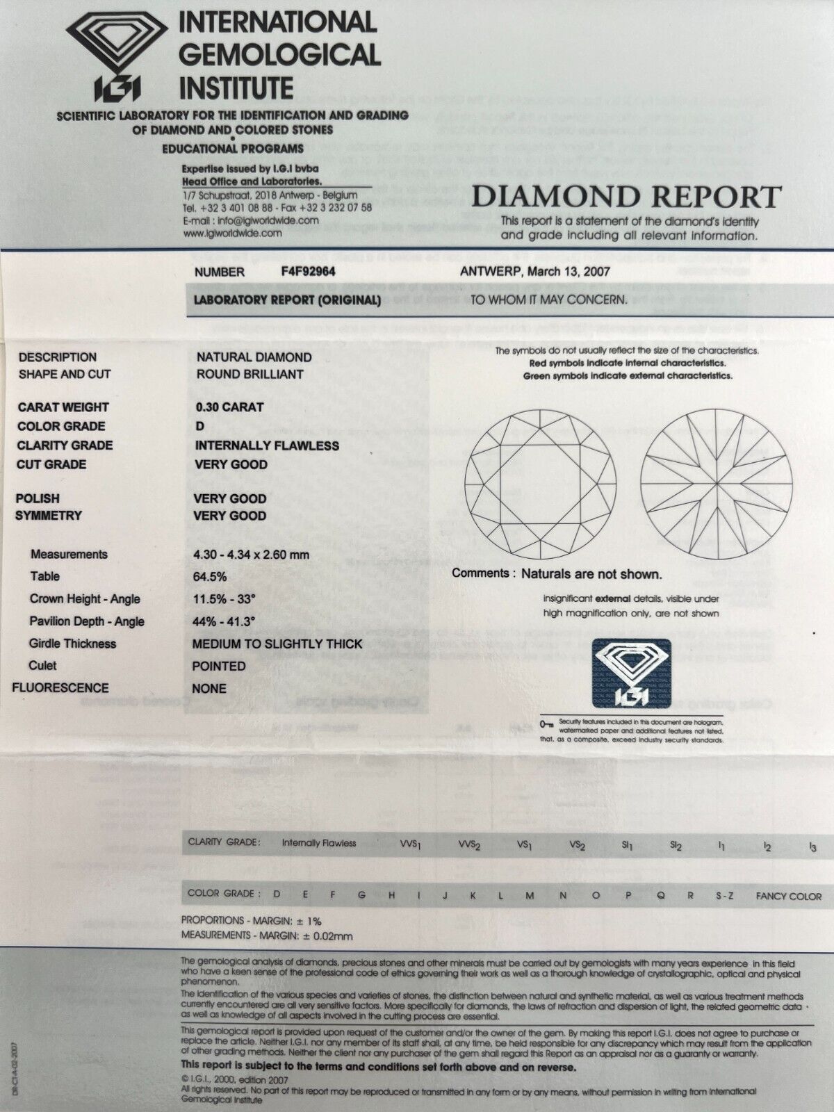 IGI Certified Natural Round D Flawless Diamond 950 Platinum Solitaire Ring — view 3