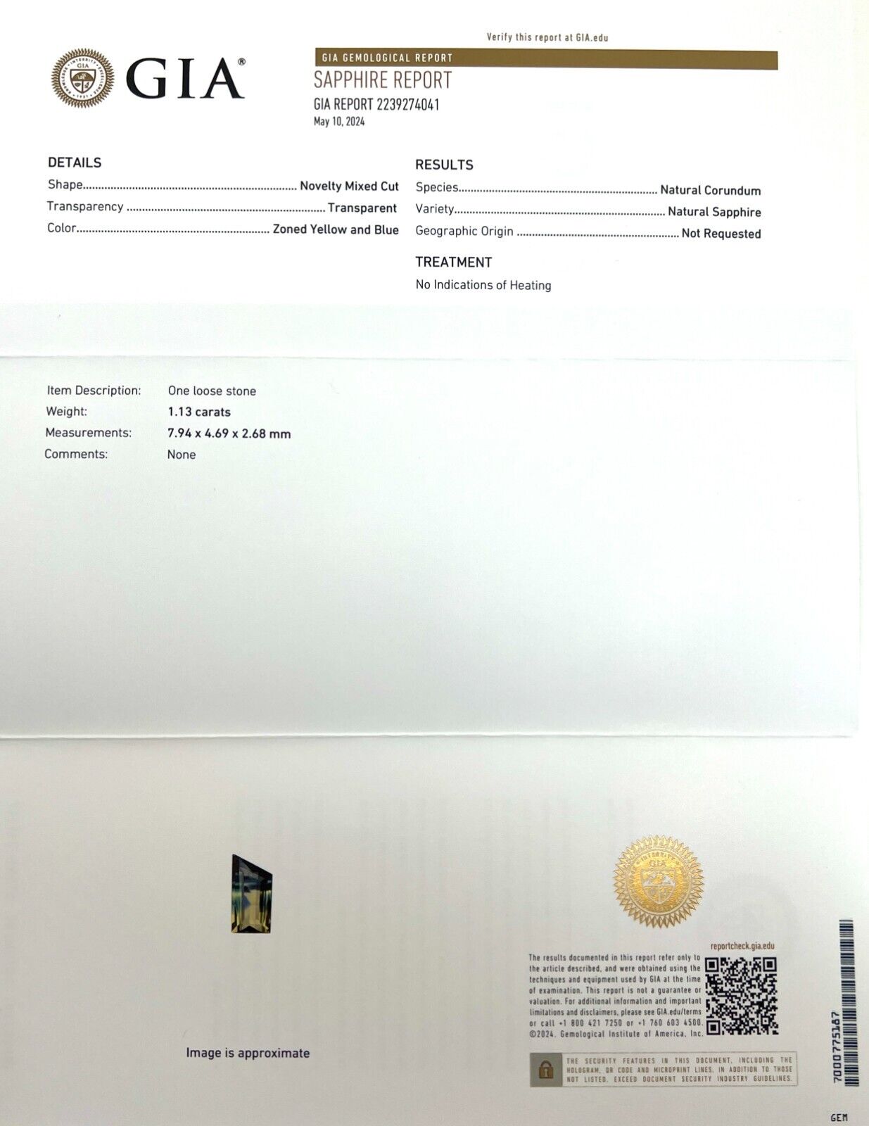 GIA Certified UNIQUE 1.13ct Bi Colour Sapphire Bi Colour UNTREATED Fancy Cut Gem — view 2