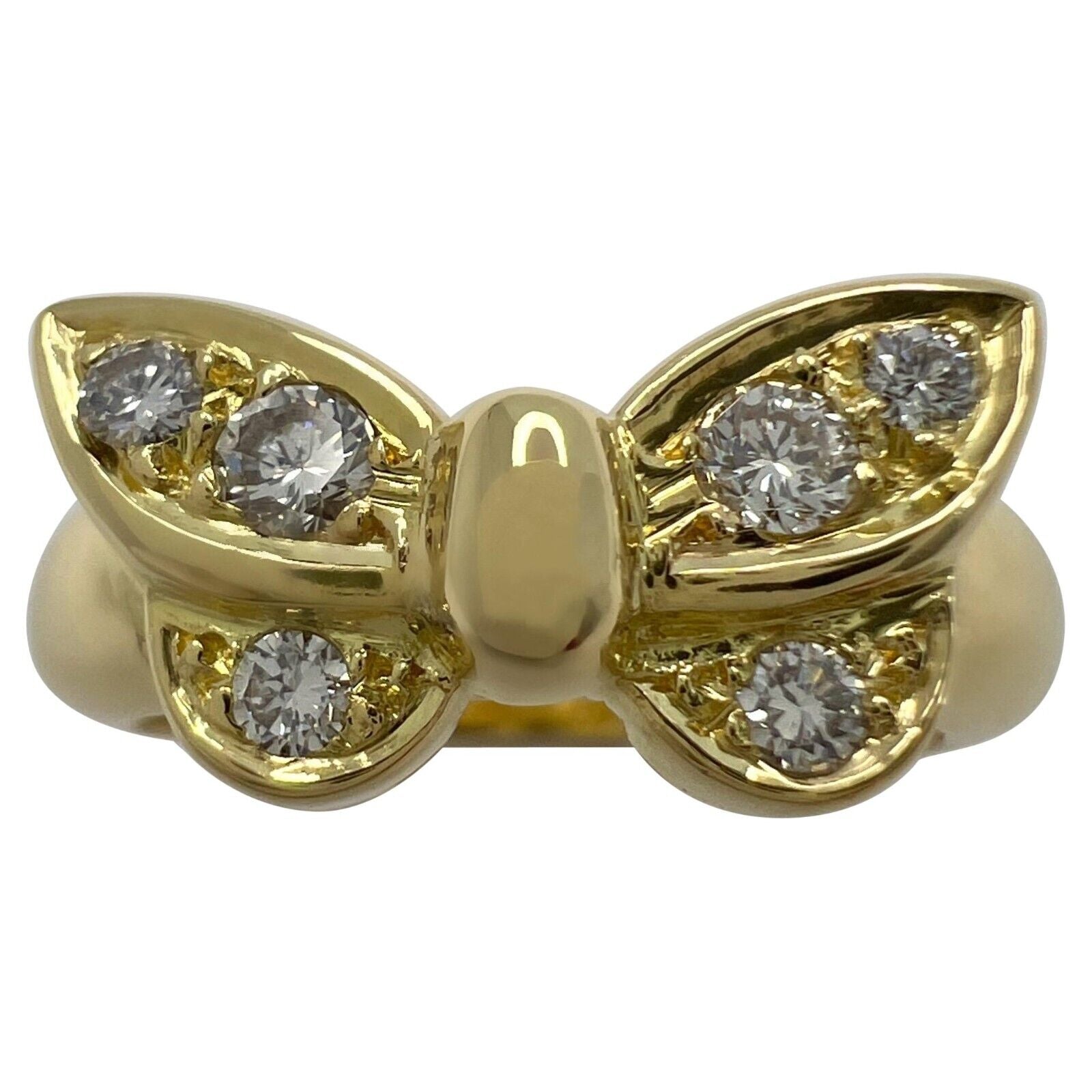 Vintage Van Cleef & Arpels Diamond Papillion Butterfly 18k Yellow Gold Ring