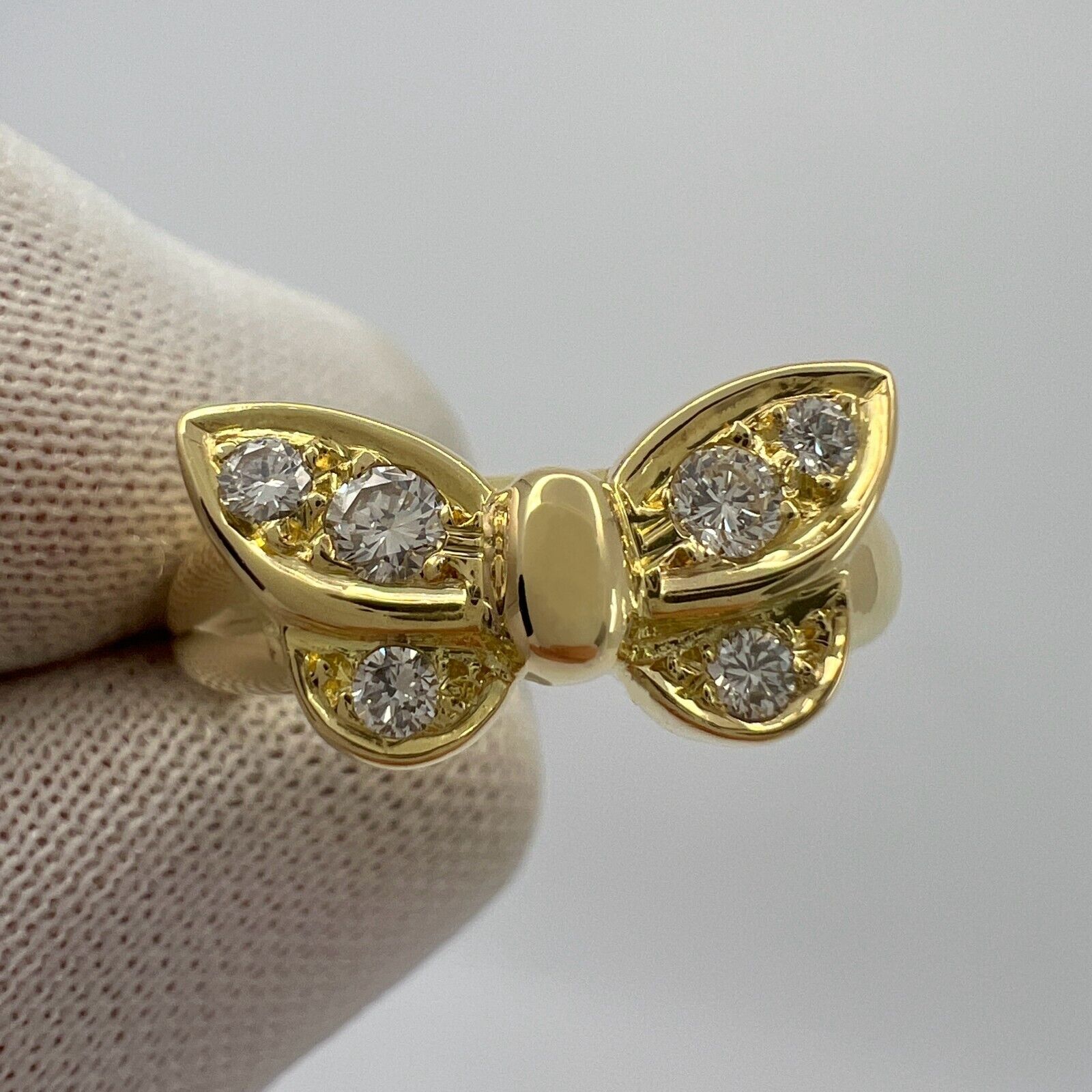 Vintage Van Cleef & Arpels Diamond Papillion Butterfly 18k Yellow Gold Ring — view 4