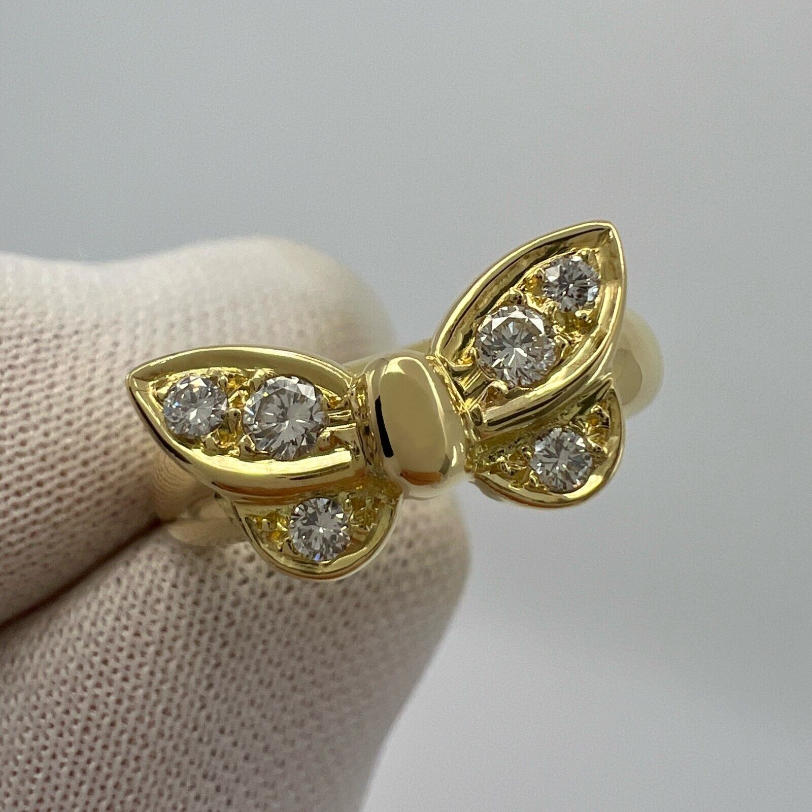 Vintage Van Cleef & Arpels Diamond Papillion Butterfly 18k Yellow Gold Ring — view 5