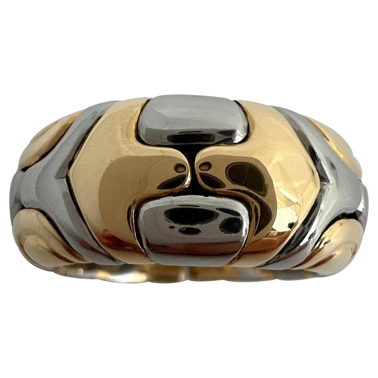Very Rare Vintage Bvlgari Alveare 18k Yellow Gold & Steel Spring Wide Band Ring — view 1