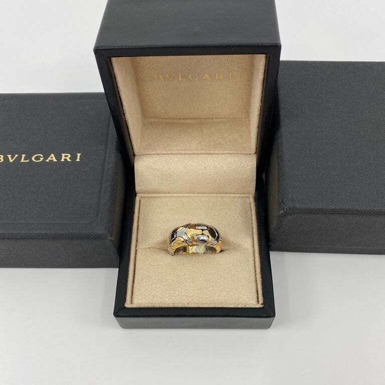 Very Rare Vintage Bvlgari Alveare 18k Yellow Gold & Steel Spring Wide Band Ring — view 2