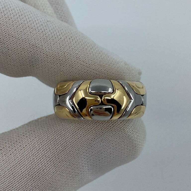 Very Rare Vintage Bvlgari Alveare 18k Yellow Gold & Steel Spring Wide Band Ring — view 3