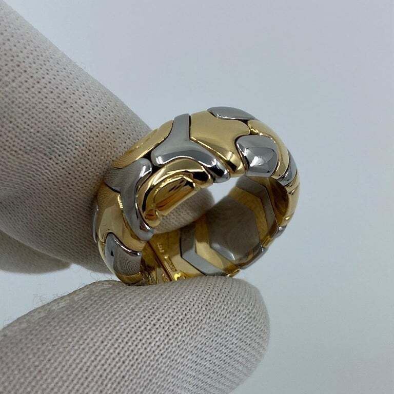 Very Rare Vintage Bvlgari Alveare 18k Yellow Gold & Steel Spring Wide Band Ring — view 4