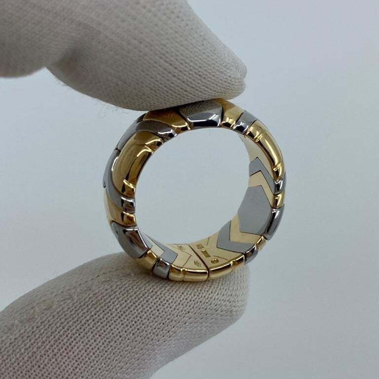 Very Rare Vintage Bvlgari Alveare 18k Yellow Gold & Steel Spring Wide Band Ring — view 5