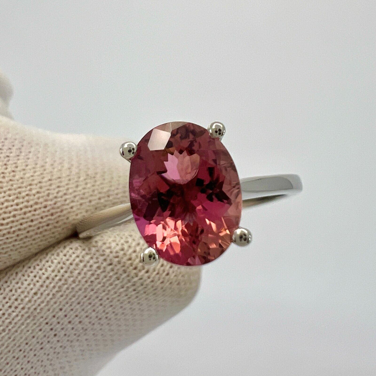 Natural 1.55ct Vivid Pink Rubellite Tourmaline Oval Cut Platinum Solitaire Ring — view 2